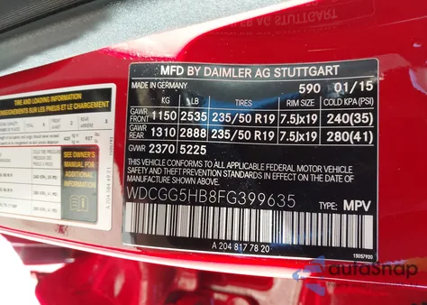 2015 Mercedes-Benz Glk 350 from USA, damaged, VIN WDCGG5HB8FG399635